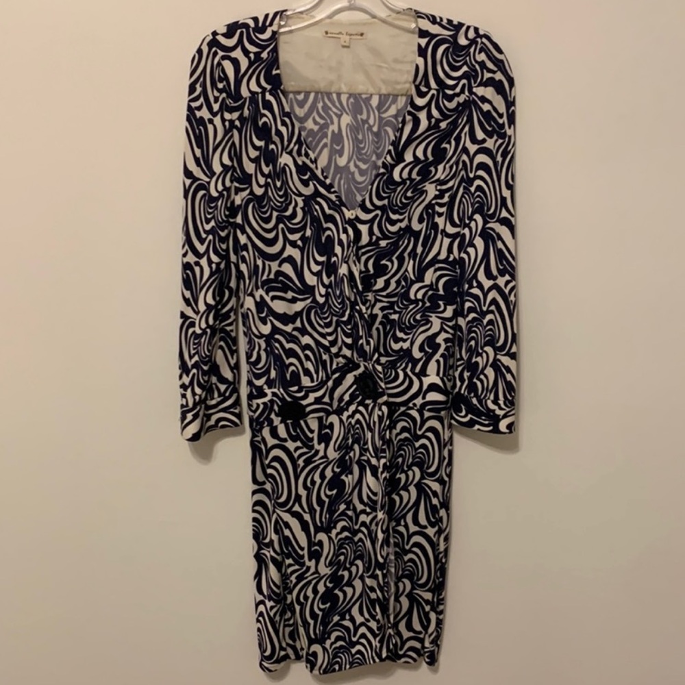 Vintage Nanette Lepore Navy & White Swirl Print Dress